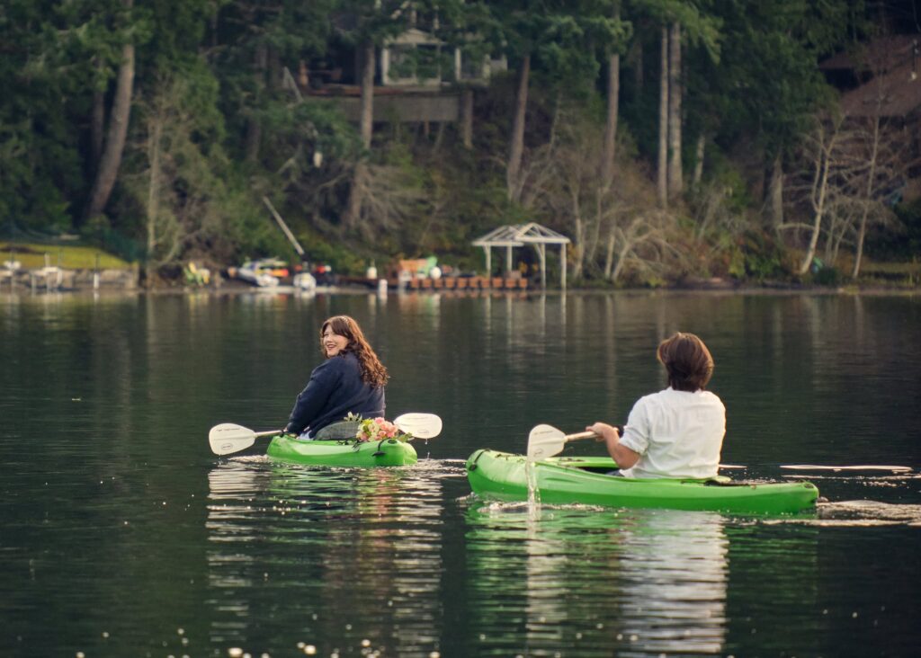 a couple kayaks on their elopement day
